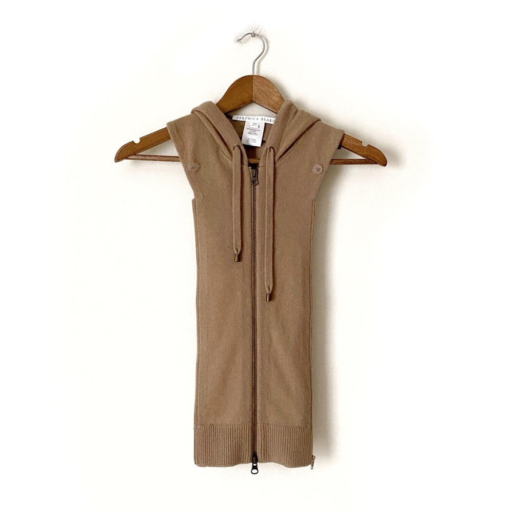 Veronica Beard Tan Hooded Knit Dickey Zip-in
